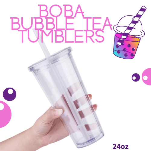 BOBA - Clear acrylic double wall Boba Tea Tumblers screw on lid upLBB ResinAmazon